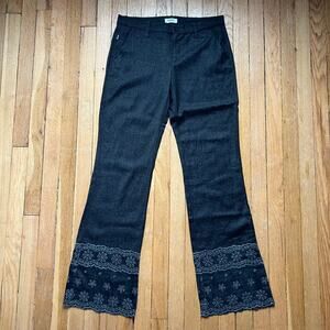 Y2K Moschino Wide Leg Flare Pants Wool‎ Eyelet Scalloped Gray Women's Size 10